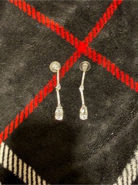 Elegant Silver-Tone Drop Earrings with Clear Teardrop Stones